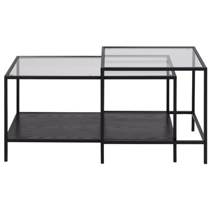 Seaford Coffee Table With Modern Glass Top And Black Metal Frame 90x55x50