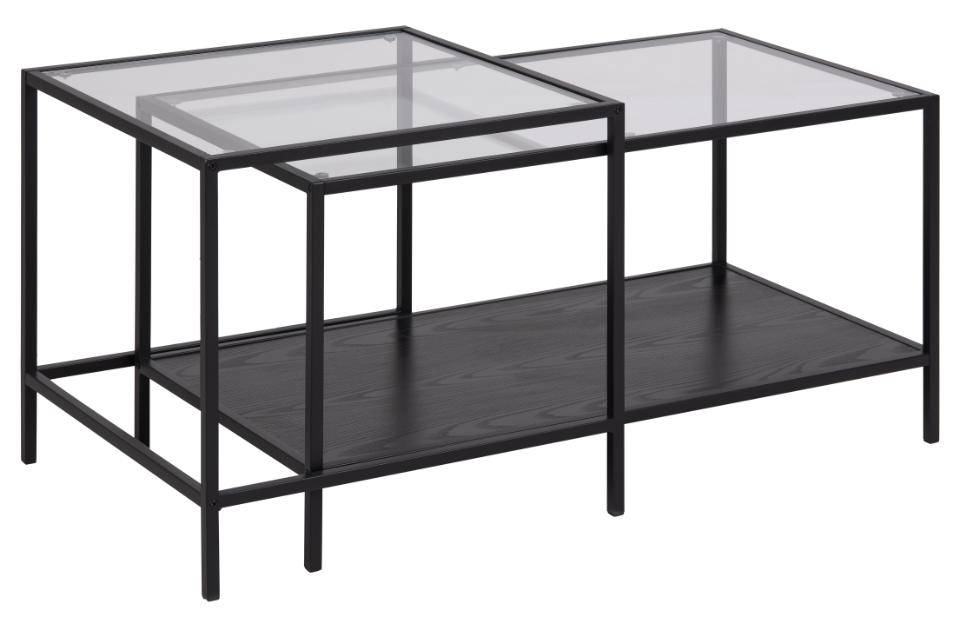 Seaford Coffee Table With Modern Glass Top And Black Metal Frame 90x55x50