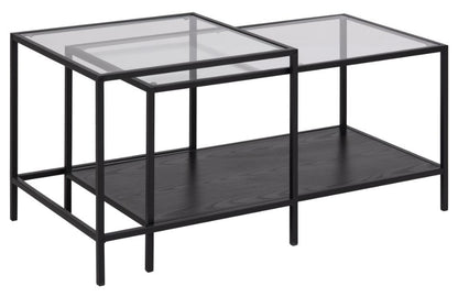 Seaford Coffee Table With Modern Glass Top And Black Metal Frame 90x55x50