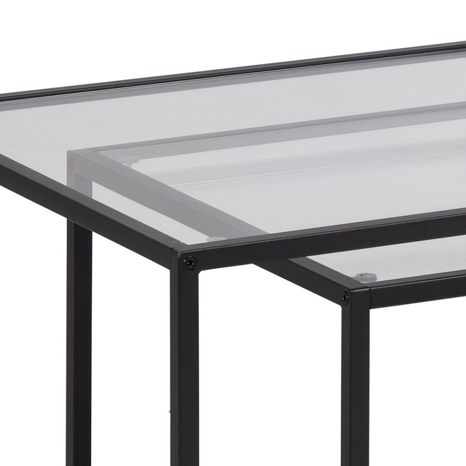Seaford Coffee Table With Modern Glass Top And Black Metal Frame 90x55x50