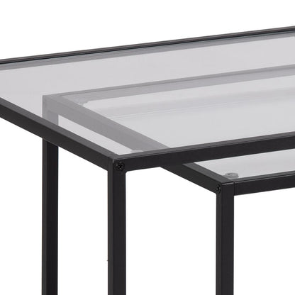 Seaford Coffee Table With Modern Glass Top And Black Metal Frame 90x55x50