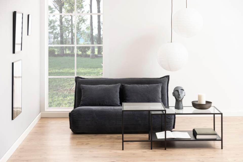 Seaford Coffee Table With Modern Glass Top And Black Metal Frame 90x55x50