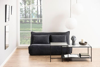 Seaford Coffee Table With Modern Glass Top And Black Metal Frame 90x55x50