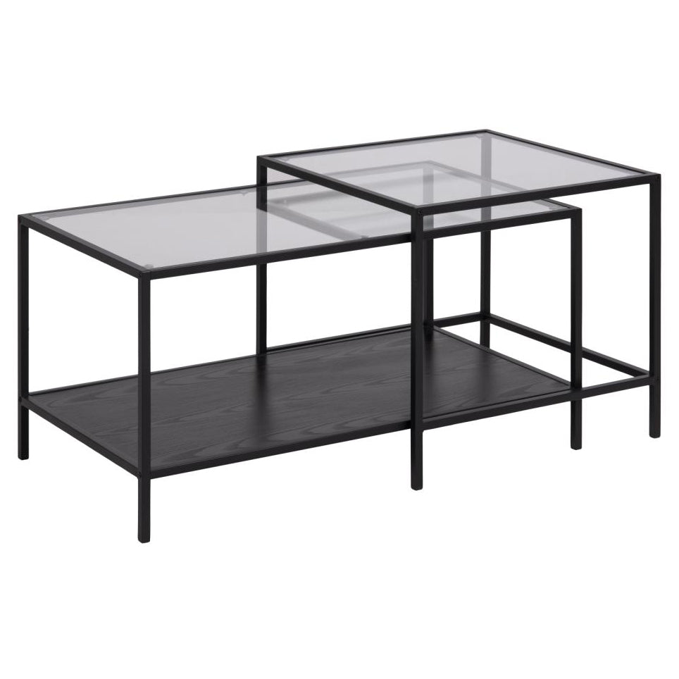 Seaford Coffee Table With Modern Glass Top And Black Metal Frame 90x55x50