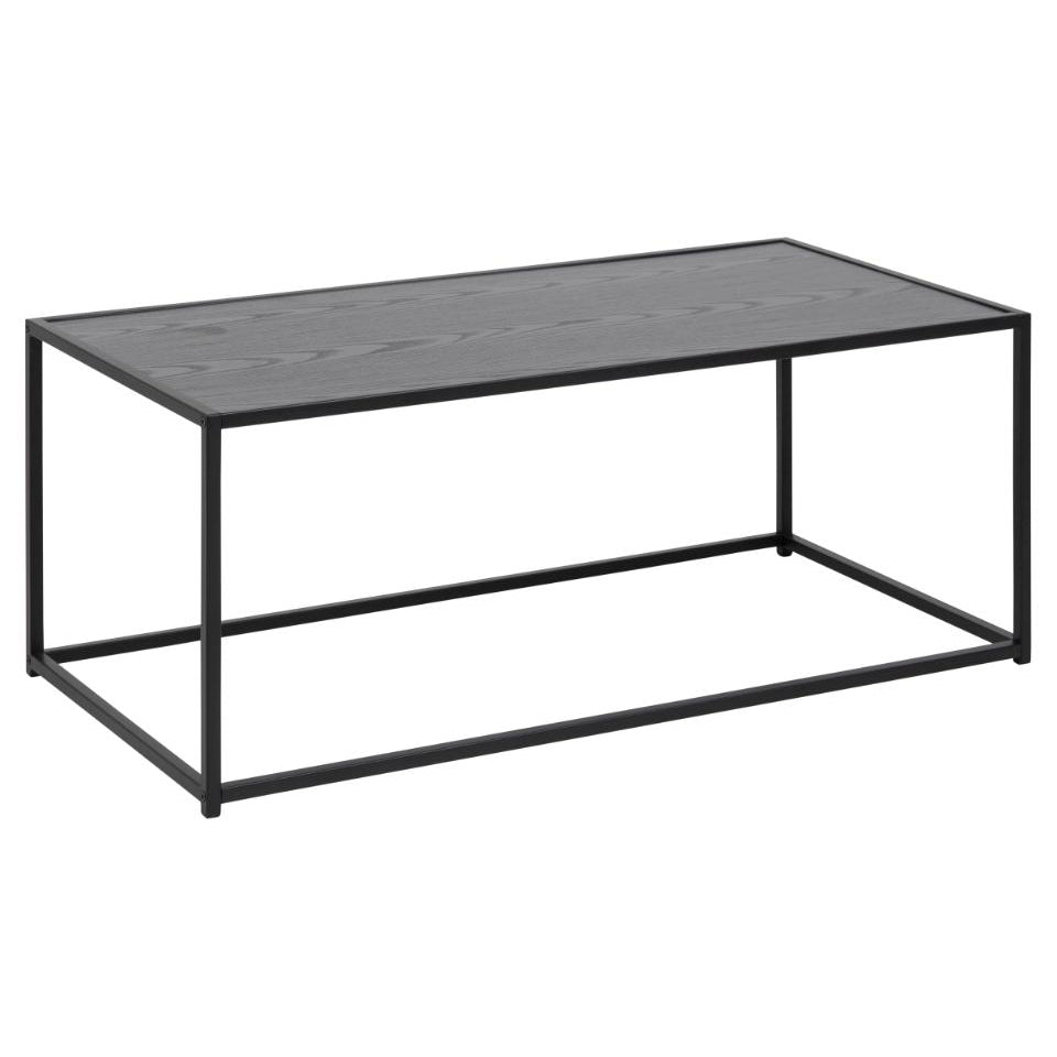 Seaford Noire Coffee Table With Black Wood Top And Metal Frame 100x50cm