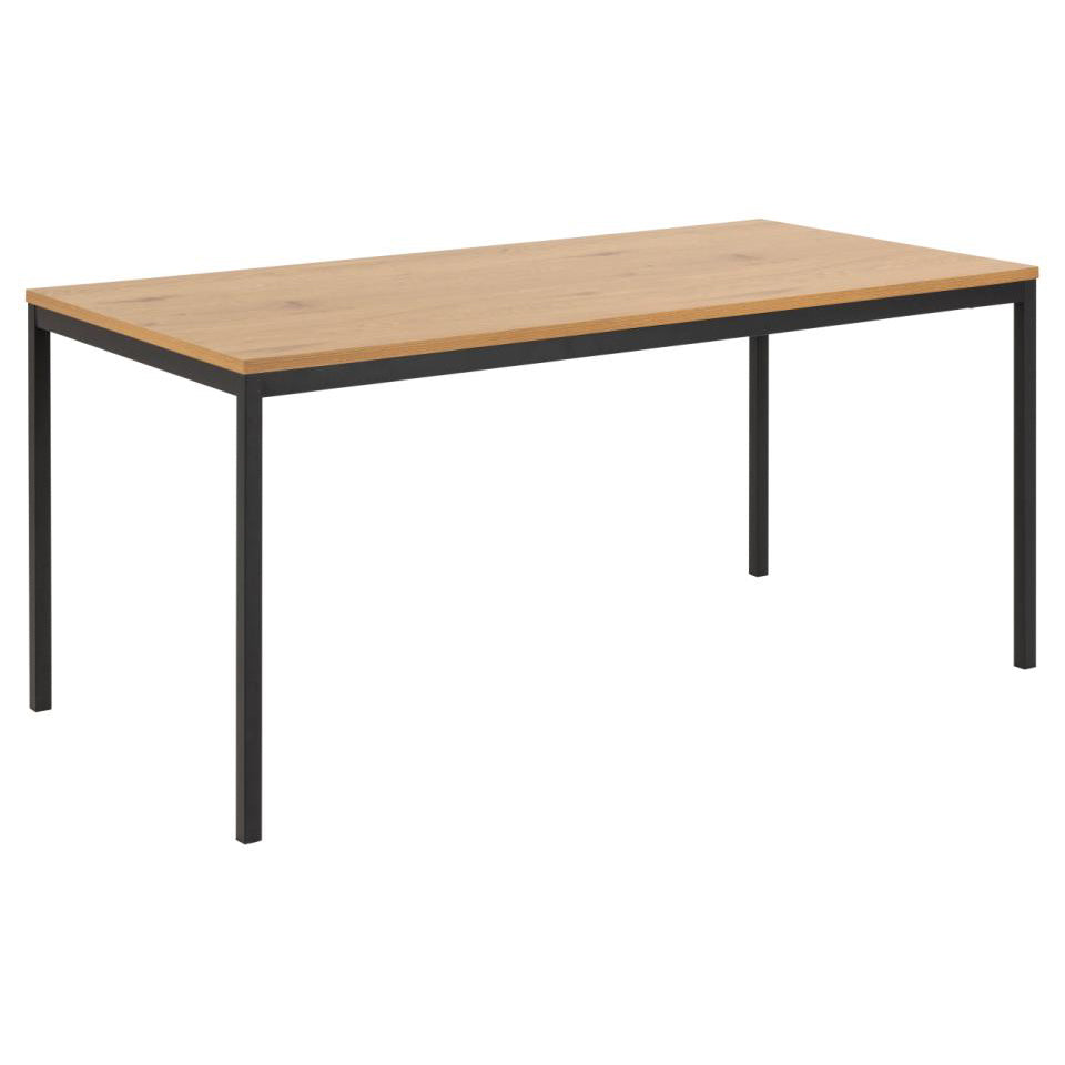 Seaford Rectangle Dining Table With Striking Oak Wood Effect Top And Solid Metal Base 180x90 Or 160x80