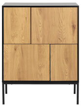Load image into Gallery viewer, Seaford Oak Sideboard Contemporary Cabinet With Black Top And 4 Doors 80x40x103cm
