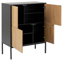 Load image into Gallery viewer, Seaford Oak Sideboard Contemporary Cabinet With Black Top And 4 Doors 80x40x103cm
