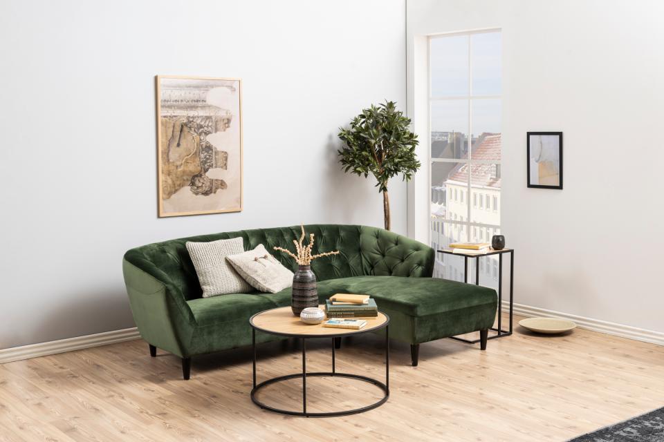 Seaford Round Coffee Table With Oak Top And Black Metal Frame 80cm