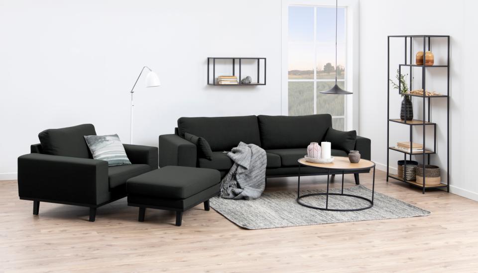 Seaford Round Coffee Table With Oak Top And Black Metal Frame 80cm