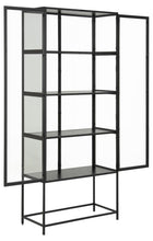 Load image into Gallery viewer, Seaford Display Cabinet With Glass Doors, Black Shelving And A Solid Metal Frame Tall 77x35x186cm
