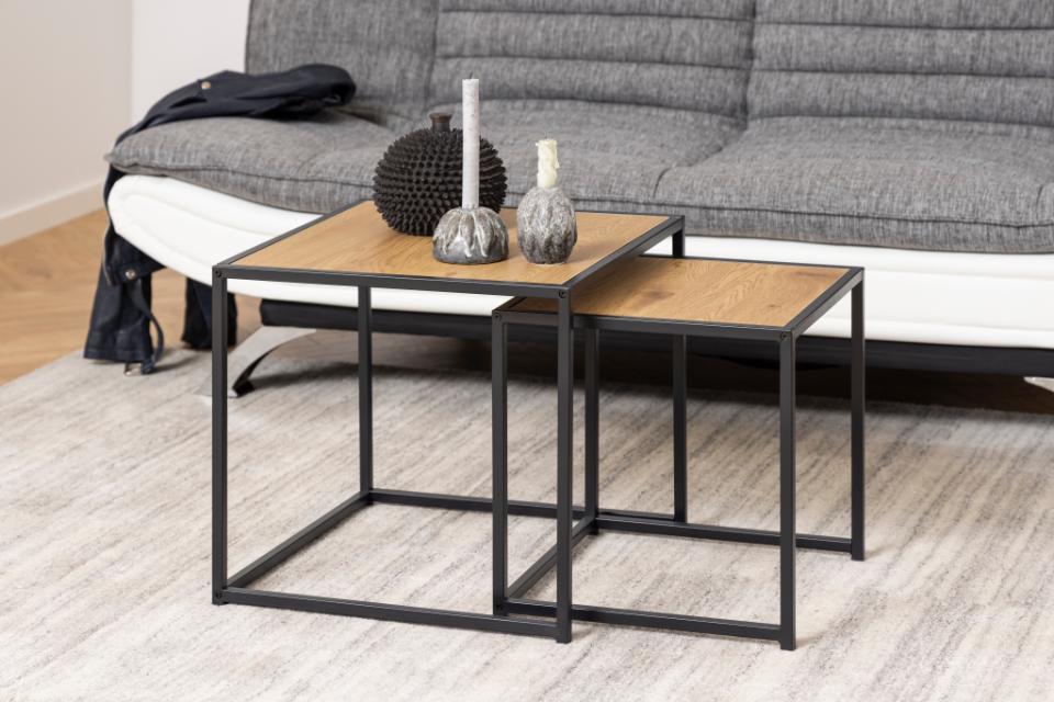 Seaford Oak Nest Of Tables With Metal Base 2 Piece 50cm