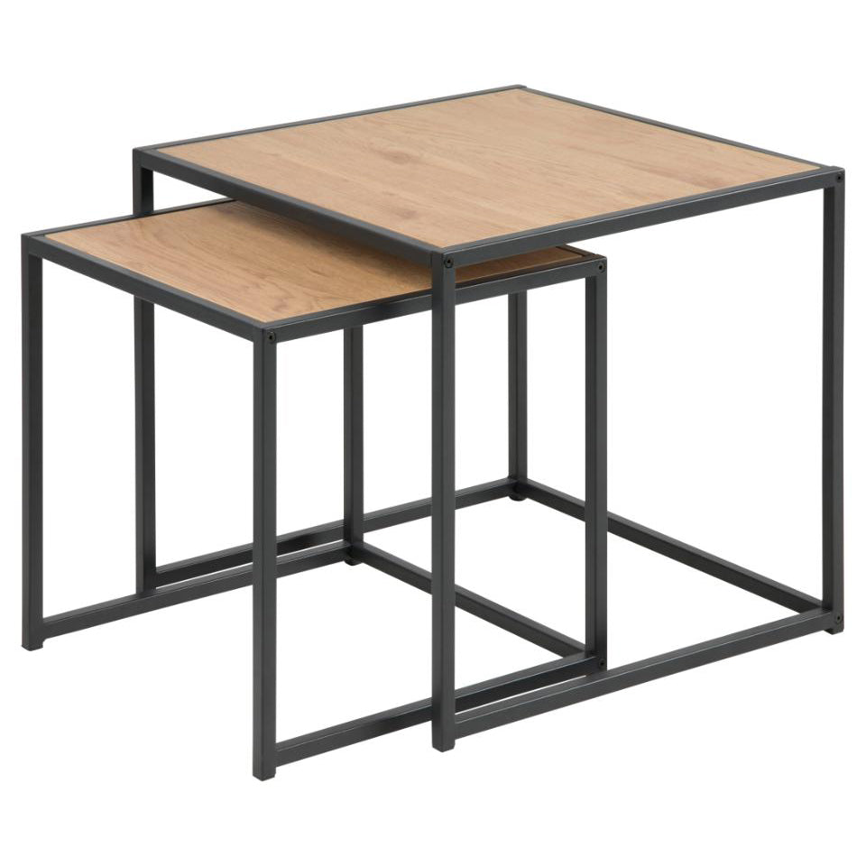 Seaford Oak Nest Of Tables With Metal Base 2 Piece 50cm