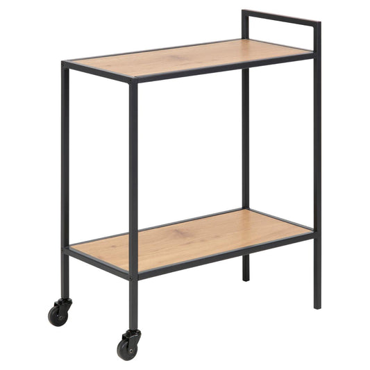 Seaford Serving Trolley Home Storage Unit In Oak With 1 Shelf And Castors 60x30x75cm