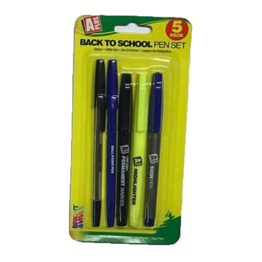 Back to School Pen and Pencil Highlighter Set Pack of 5 Pencil Case Essentials