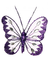 Load image into Gallery viewer, Small Nylon Glitter Diamante Butterfly Decoration With Metal Clip On Reverse In Various Colours 8cm
