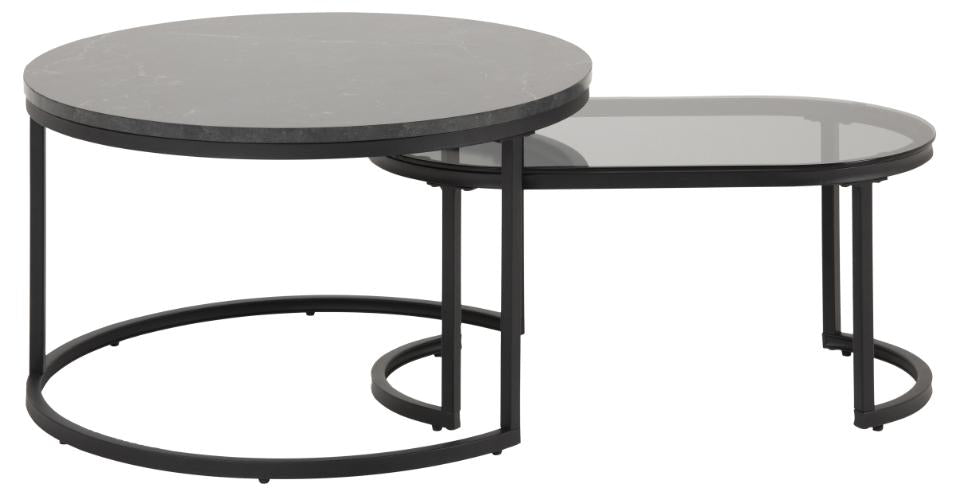 Spiro Coffee Table Black Marble Glass And Metal Base 2pcs 70cm