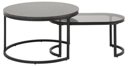 Spiro Coffee Table Black Marble Glass And Metal Base 2pcs 70cm