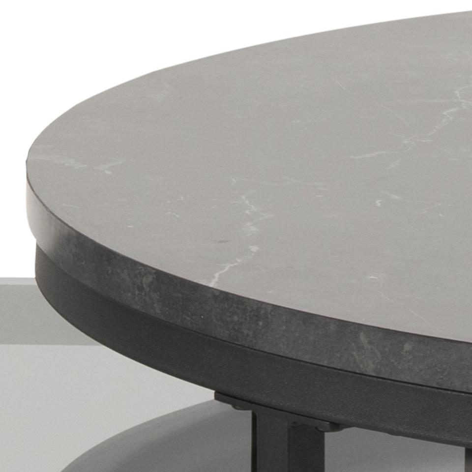 Spiro Coffee Table Black Marble Glass And Metal Base 2pcs 70cm