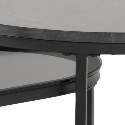 Spiro Coffee Table Black Marble Glass And Metal Base 2pcs 70cm