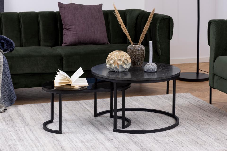 Spiro Coffee Table Black Marble Glass And Metal Base 2pcs 70cm
