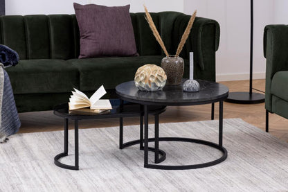 Spiro Coffee Table Black Marble Glass And Metal Base 2pcs 70cm