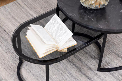 Spiro Coffee Table Black Marble Glass And Metal Base 2pcs 70cm