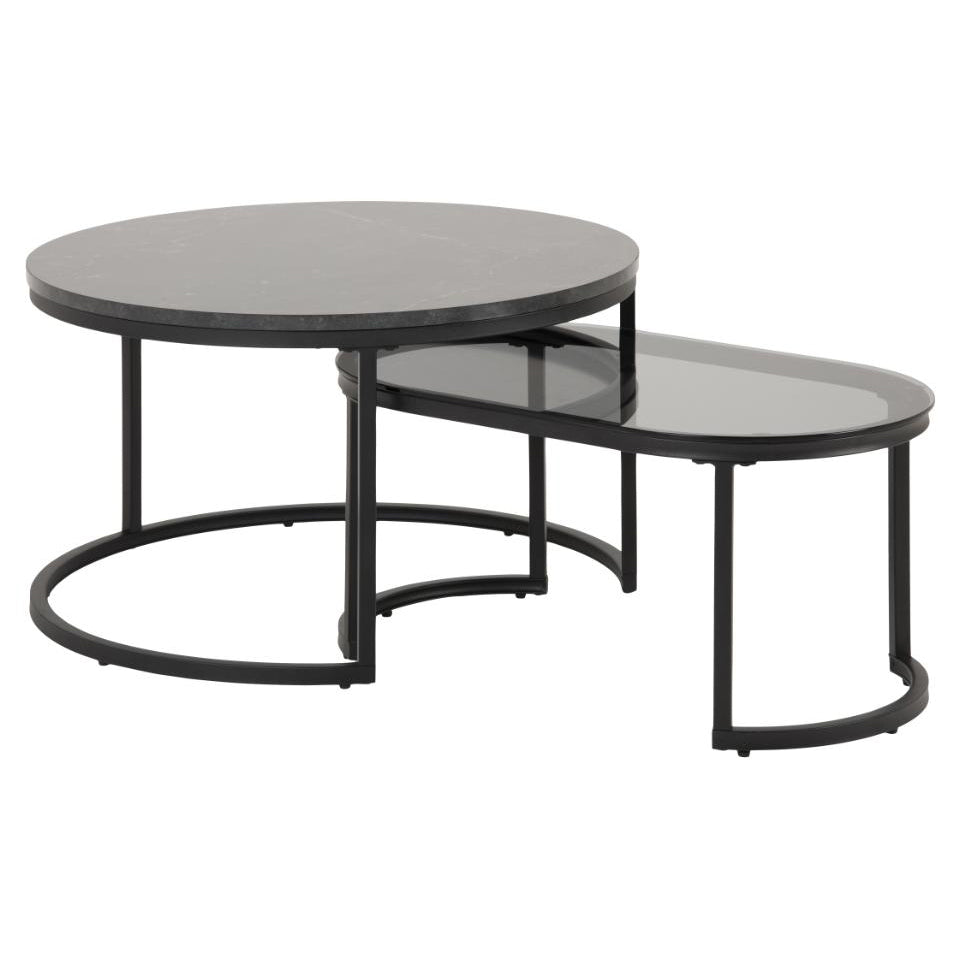 Spiro Coffee Table Black Marble Glass And Metal Base 2pcs 70cm