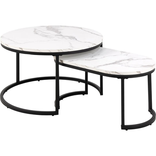 Spiro Coffee Table White Marble Metal Base 2pcs 70cm