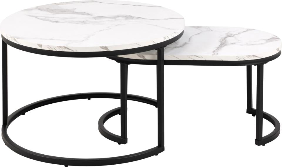 Spiro Coffee Table White Marble Metal Base 2pcs 70cm