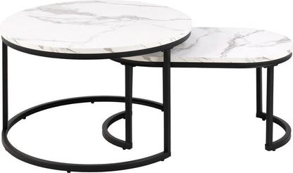 Spiro Coffee Table White Marble Metal Base 2pcs 70cm