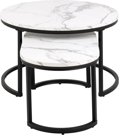 Spiro Coffee Table White Marble Metal Base 2pcs 70cm