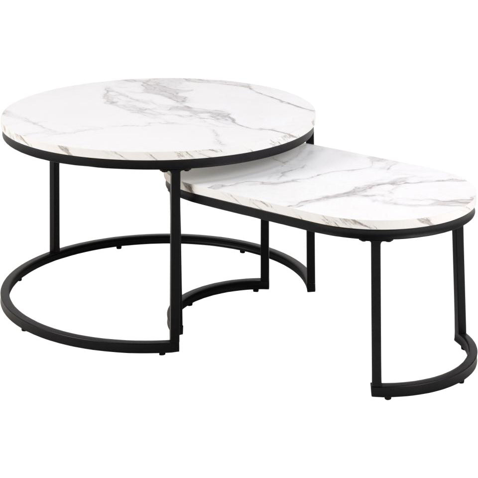 Spiro Coffee Table White Marble Metal Base 2pcs 70cm
