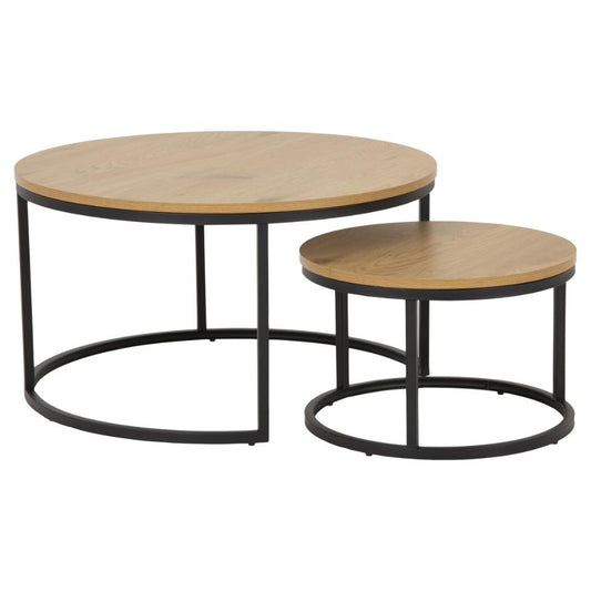 Spiro Coffee Table In Oak Melamine Finish And Metal Base 2pcs 80cm