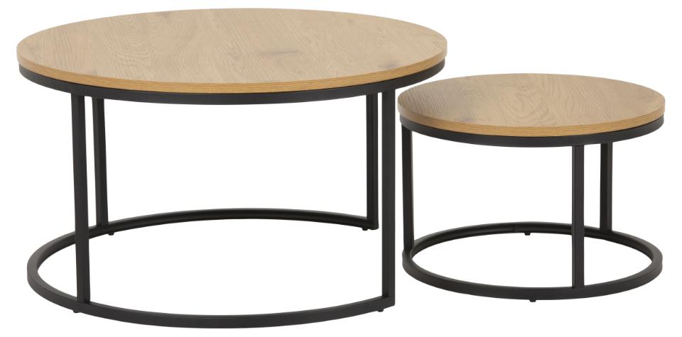 Spiro Coffee Table In Oak Melamine Finish And Metal Base 2pcs 80cm
