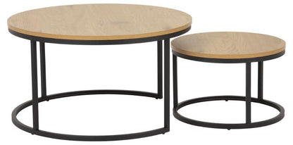Spiro Coffee Table In Oak Melamine Finish And Metal Base 2pcs 80cm