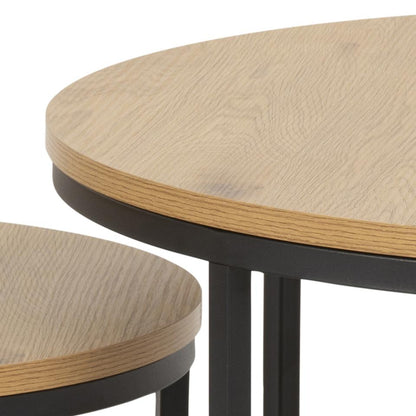 Spiro Coffee Table In Oak Melamine Finish And Metal Base 2pcs 80cm