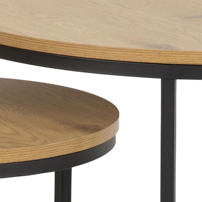 Spiro Coffee Table In Oak Melamine Finish And Metal Base 2pcs 80cm