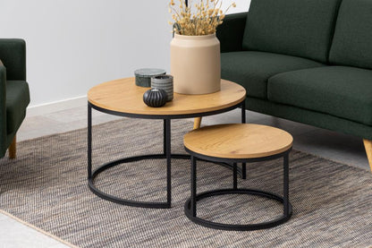 Spiro Coffee Table In Oak Melamine Finish And Metal Base 2pcs 80cm