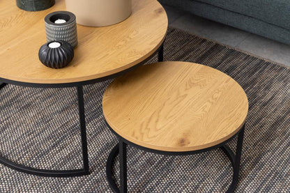 Spiro Coffee Table In Oak Melamine Finish And Metal Base 2pcs 80cm