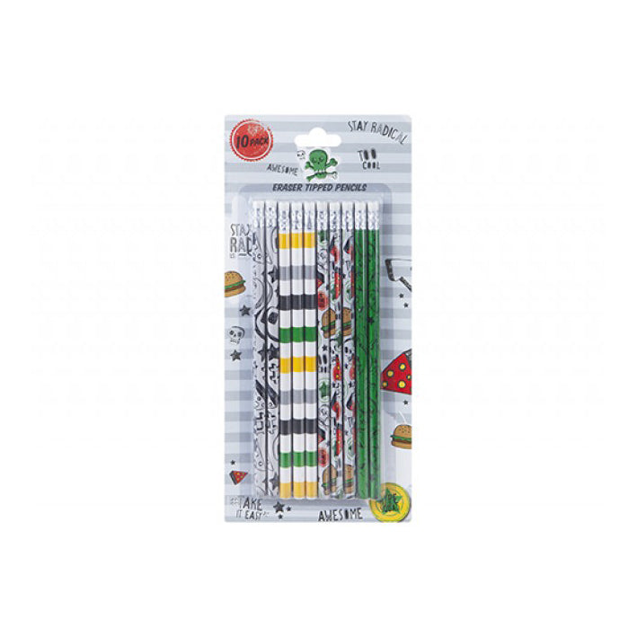 Stay Rad Hype Squad Awesome Design Set Of 10 Eraser Tipped Pencils