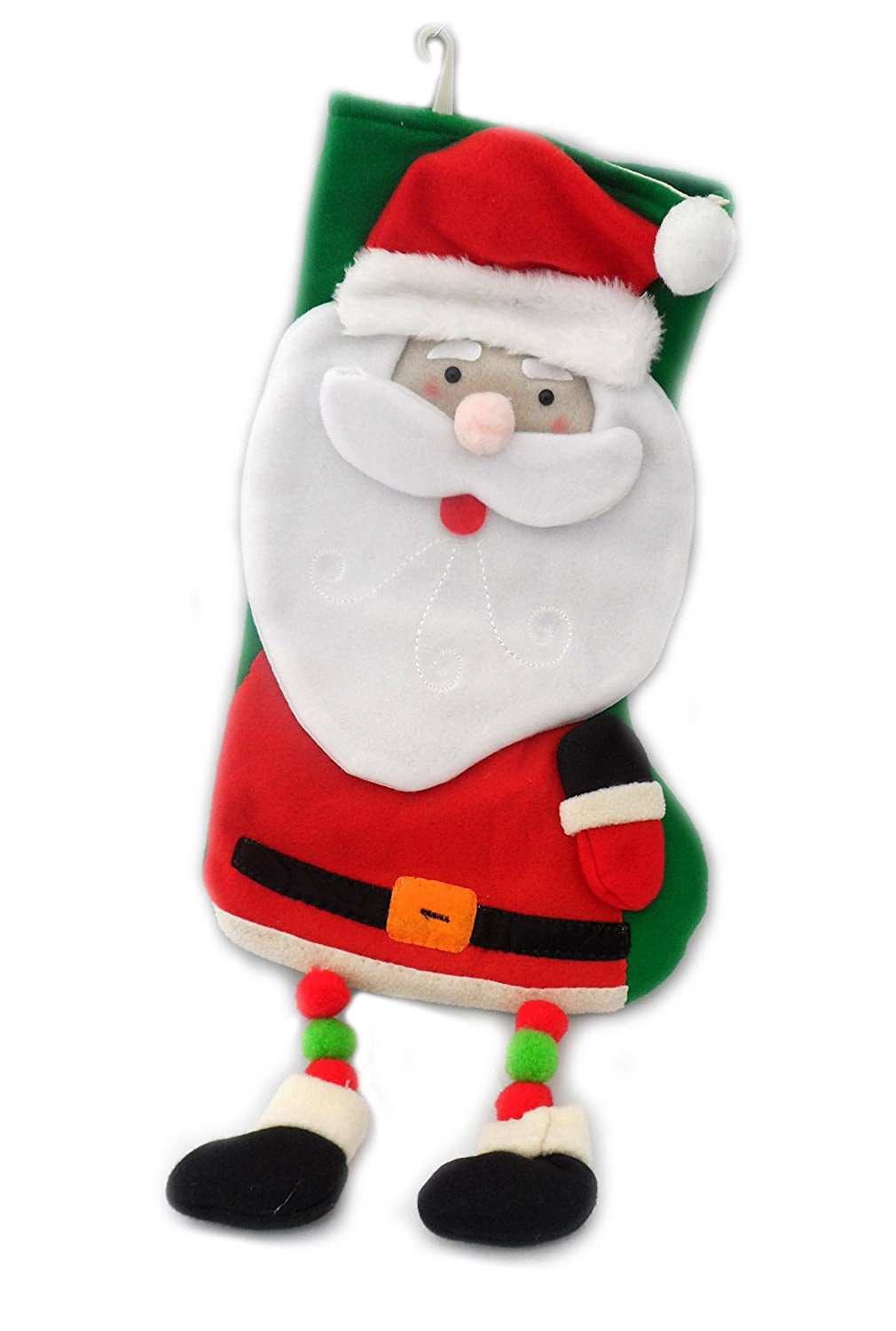 Plush Santa Christmas Stocking with Dangly Feet, Large Felt Xmas Decoration 56cm