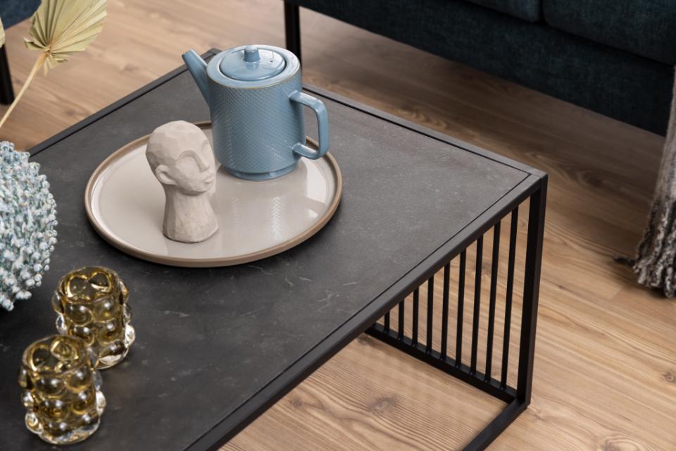 Strington Super Coffee Table, Rectangular With Black Marble Top Glass And Metal Base 120x60cm