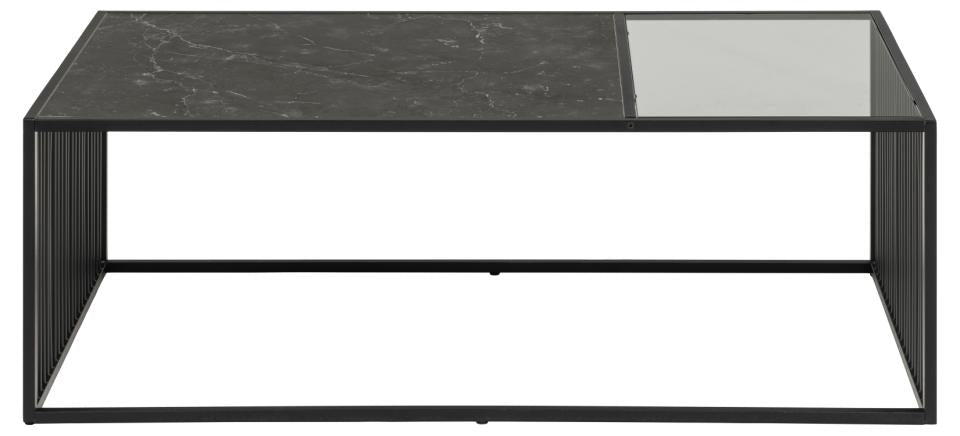 Strington Super Coffee Table, Rectangular With Black Marble Top Glass And Metal Base 120x60cm