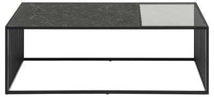 Strington Super Coffee Table, Rectangular With Black Marble Top Glass And Metal Base 120x60cm