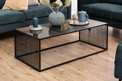 Strington Super Coffee Table, Rectangular With Black Marble Top Glass And Metal Base 120x60cm