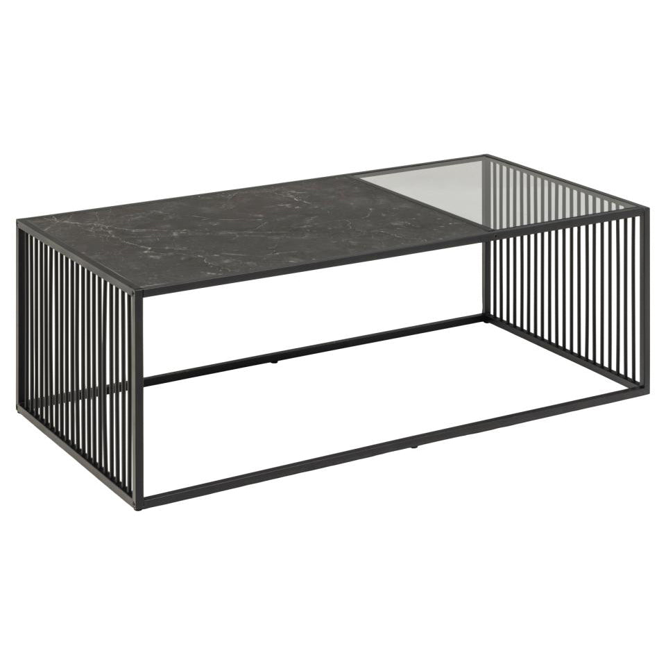 Strington Super Coffee Table, Rectangular With Black Marble Top Glass And Metal Base 120x60cm