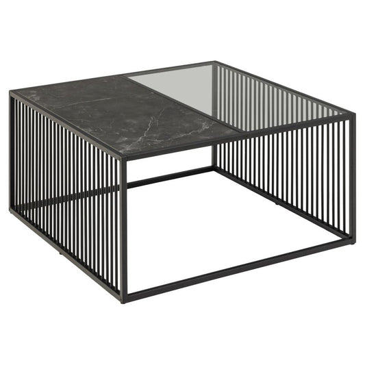 Strington Super Coffee Table, Square With Black Marble Top Glass And Metal Base 80cm