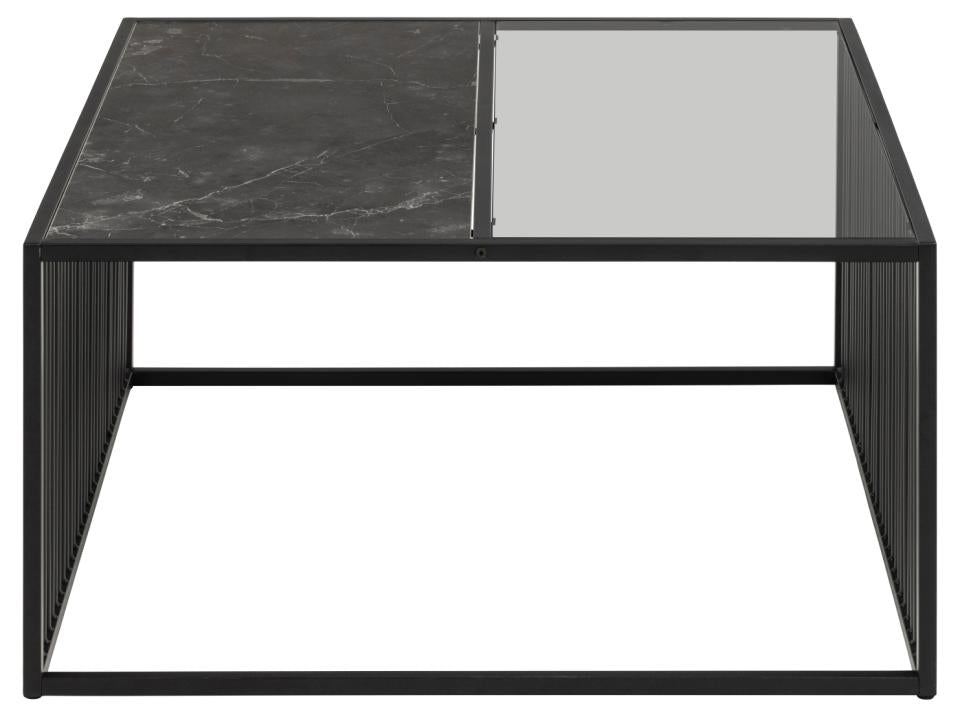 Strington Super Coffee Table, Square With Black Marble Top Glass And Metal Base 80cm