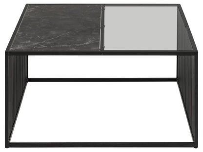 Strington Super Coffee Table, Square With Black Marble Top Glass And Metal Base 80cm
